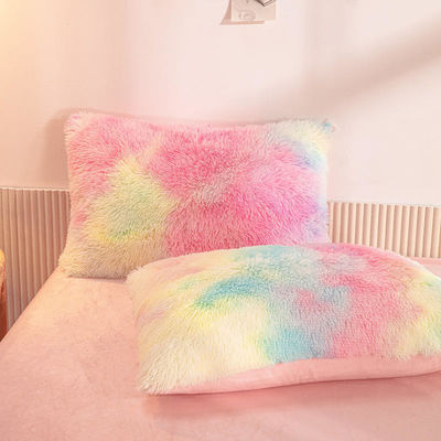 Regenboogkleur False Fur Velvet Fluffy Plush Bedden Set voor Modern Huis en Decoratie