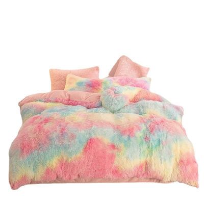 Regenboogkleur False Fur Velvet Fluffy Plush Bedden Set voor Modern Huis en Decoratie