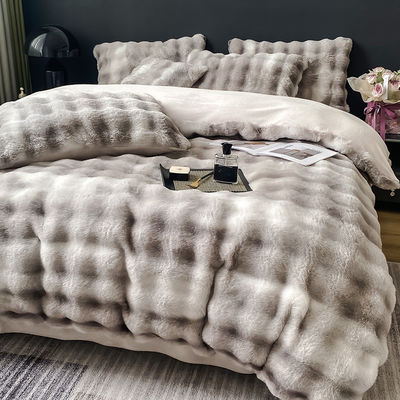 2024 Winter Superzacht Ultra Warm Dubbelzijdig Mink Rabbit Pel Velvet Fluffy Plush Bed Linnen Set 4 stukken