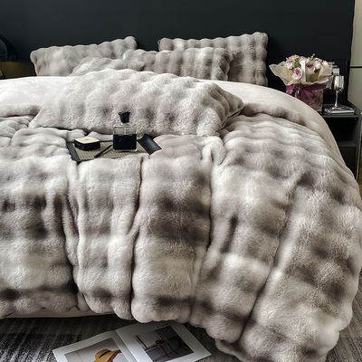 2024 Winter Superzacht Ultra Warm Dubbelzijdig Mink Rabbit Pel Velvet Fluffy Plush Bed Linnen Set 4 stukken