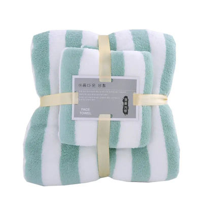 Polyester handdoek baddoek set breed gestreepte kleurrijke dikke absorberende koraalvoet handdoek