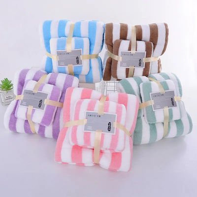 Polyester handdoek baddoek set breed gestreepte kleurrijke dikke absorberende koraalvoet handdoek