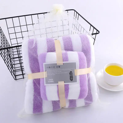 Polyester handdoek baddoek set breed gestreepte kleurrijke dikke absorberende koraalvoet handdoek