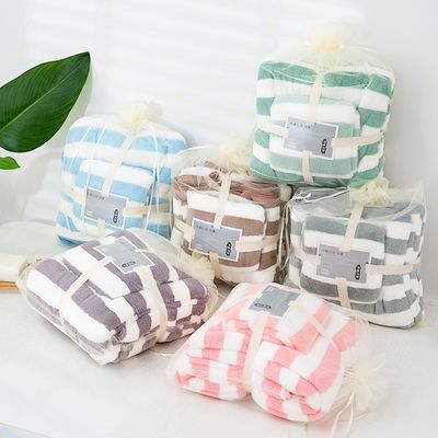 Custom Groene Microfiber Handdoek Set High Density 2-Piece Coral Velvet 70*140cm 35*75cm
