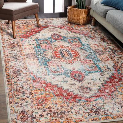 Boheemse stijl bloemenprint woonkamer tapijt met niet-vergieten functie en eenvoudige verzorging
