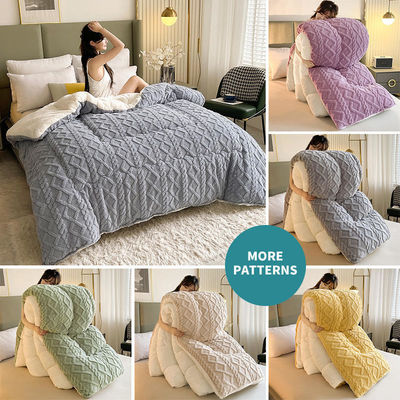 Pure Kleur Super Soft Jacquard Plaid Dikke Winter Fleece Fluweeldekbed voor King Size Bed
