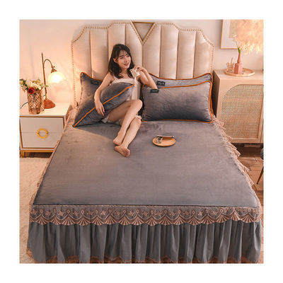 Volwassen Kind Comfort Vlies Flannel Bedrok Set Bloemen Print Dubbellaag Beddek