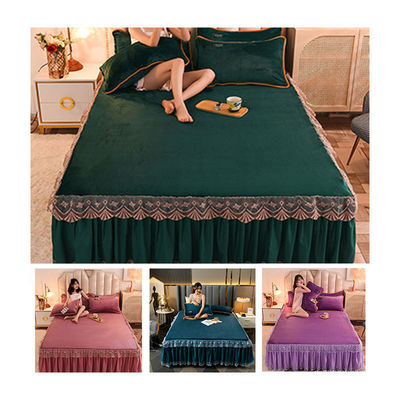 Volwassen Kind Comfort Vlies Flannel Bedrok Set Bloemen Print Dubbellaag Beddek