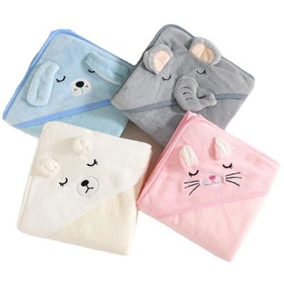 Cartoon Animals Kids Soft Microfiber Coral Fleece Hooded Bath Towel voor jongens en meisjes