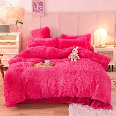 Aanpasbaar Moderne stijl Regenboogkleur Valse bont Fluffy Plush Soft Bed Set