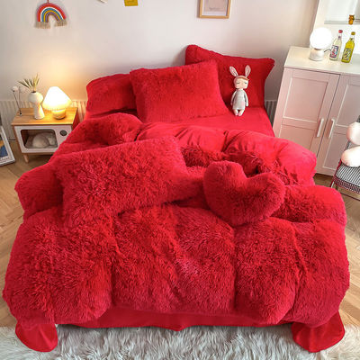 Gewone gekleurde moderne vaste kleur mink fluweel vierdelige set winter pluis warm beddengoed set
