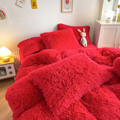 Gewone gekleurde moderne vaste kleur mink fluweel vierdelige set winter pluis warm beddengoed set