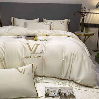 Luxe borduurwerk gewassen katoenen zijde 4 stuks king size beddengoed set voor elegante huisversiering