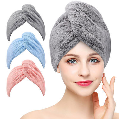 Custom Design Pure Color Microfiber Coral Fleece Droog haar hoed voor snel drogen haar handdoek
