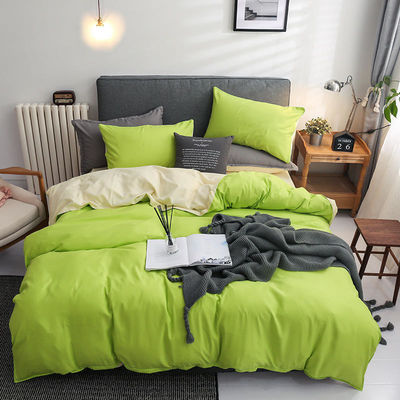 Contrast Kleur 4 Pcs Microfiber beddengoed Set Solid Green Dekbed Cover voor King Size Bed