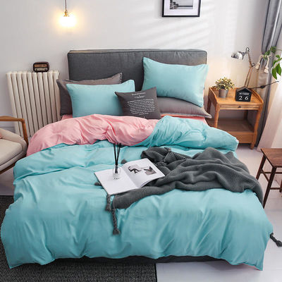 Contrast Kleur 4 Pcs Microfiber beddengoed Set Solid Green Dekbed Cover voor King Size Bed