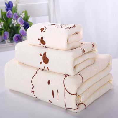 Home/Hotel Coral Fleece Soft Towel Set Microfiber Bear Print Bad Towel Set Drie stukken