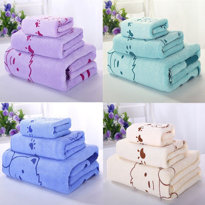 Home/Hotel Coral Fleece Soft Towel Set Microfiber Bear Print Bad Towel Set Drie stukken