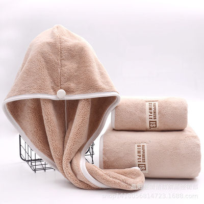 Hoog absorberend koraal fluweel badhanddoek en douchekap geschenk set 1 kg polyester materiaal
