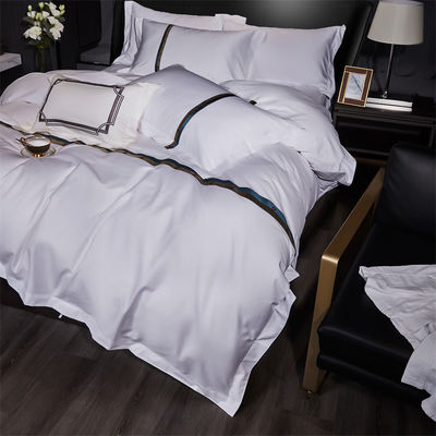 Home Custom 100% katoen satine breed strip 60s Jet wit borduurwerk Luxe dekbed cover set