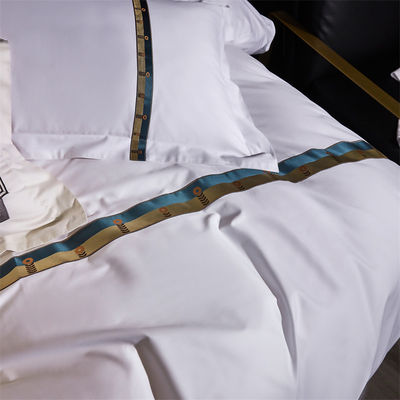 Home Custom 100% katoen satine breed strip 60s Jet wit borduurwerk Luxe dekbed cover set