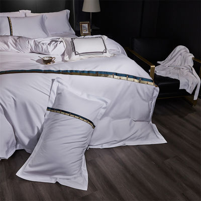 Home Custom 100% katoen satine breed strip 60s Jet wit borduurwerk Luxe dekbed cover set