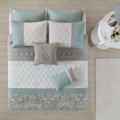 Bloem gedrukt luxe beddengoed Set voor Queen Size Bed 7 Piece Duvet Cover Set
