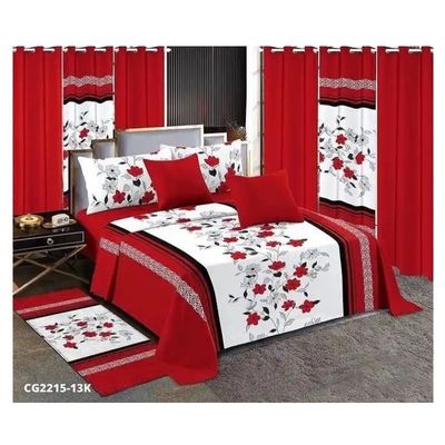 Fashion Red Wedding Flower 13pcs beddengoed met maat en passende gordijnen