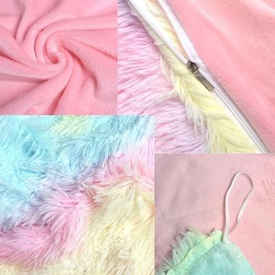 200TC draad tellen beddengoed Set vals bont dekbed Mink regenboog pluis Fluffy luxe ingebouwde lakens Set
