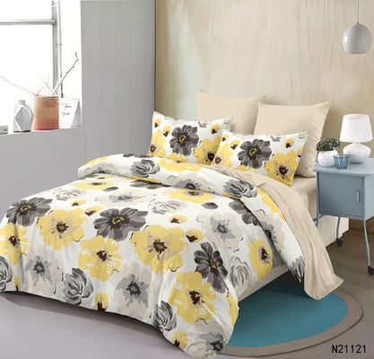 Home 100% polyester geel bloemen bedden set met 2 gordijnen 8 stukken