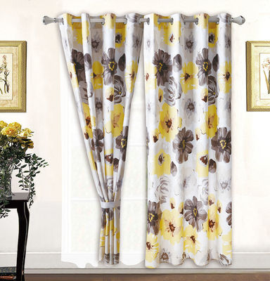 Home 100% polyester geel bloemen bedden set met 2 gordijnen 8 stukken