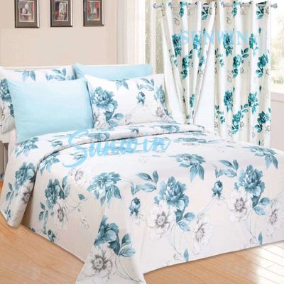 Home 100% polyester geel bloemen bedden set met 2 gordijnen 8 stukken