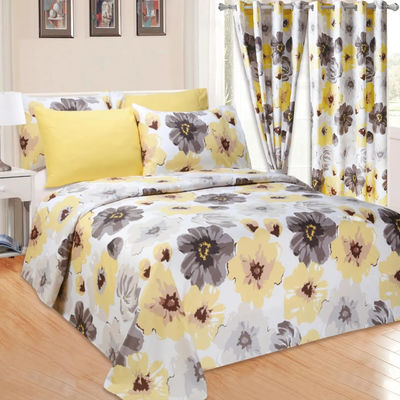 Home 100% polyester geel bloemen bedden set met 2 gordijnen 8 stukken