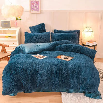 Set polyester bedden met vaste kleuren flannel dekbed plat plaat kussensets