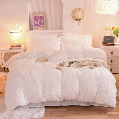 Set polyester bedden met vaste kleuren flannel dekbed plat plaat kussensets