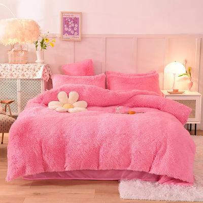 Set polyester bedden met vaste kleuren flannel dekbed plat plaat kussensets