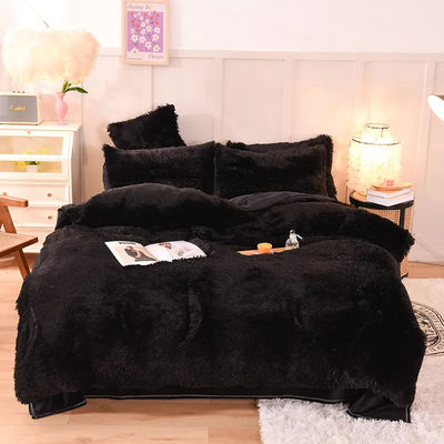 Set polyester bedden met vaste kleuren flannel dekbed plat plaat kussensets