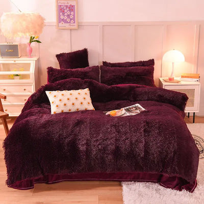 Set polyester bedden met vaste kleuren flannel dekbed plat plaat kussensets