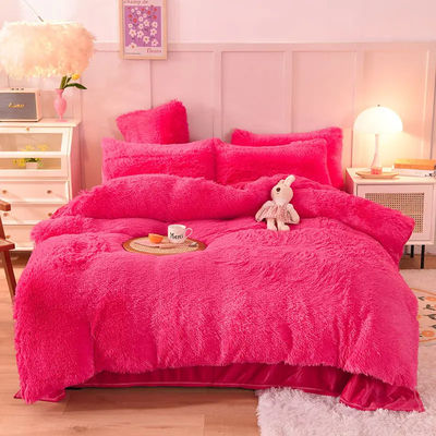 Set polyester bedden met vaste kleuren flannel dekbed plat plaat kussensets