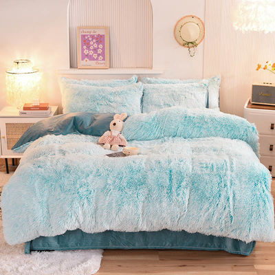4 stukken Solid Color All-Season Faux Fur Velvet Fluffy Plush Soft Bed Set voor meisjes