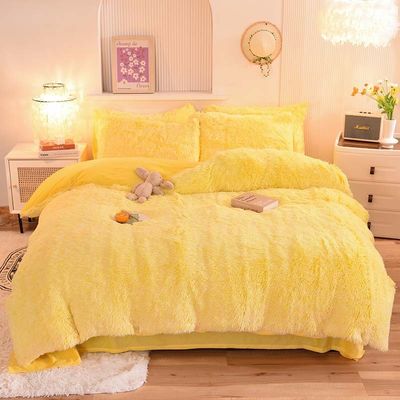 4 stukken Solid Color All-Season Faux Fur Velvet Fluffy Plush Soft Bed Set voor meisjes