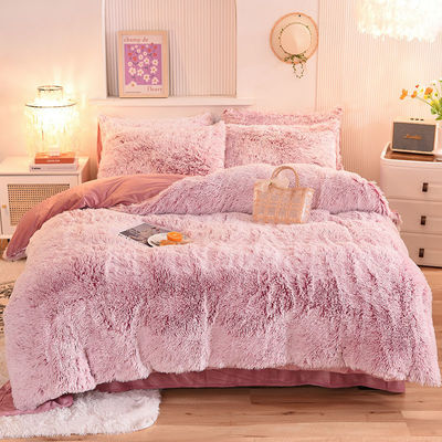 4 stukken Solid Color All-Season Faux Fur Velvet Fluffy Plush Soft Bed Set voor meisjes