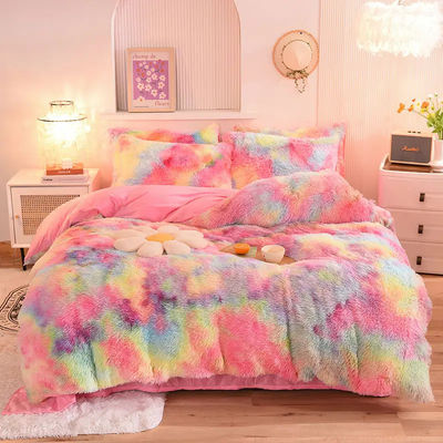 4 stuks Queen Size dekbed met satine rok en katoenen fluwelen bedmateriaal