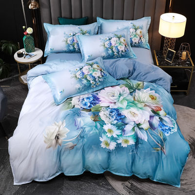 2023 Gewassen zijde comfortabel beddenmg Set diagonaal drukbedden luxueus beddek bloem
