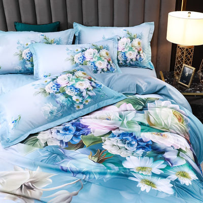 2023 Gewassen zijde comfortabel beddenmg Set diagonaal drukbedden luxueus beddek bloem