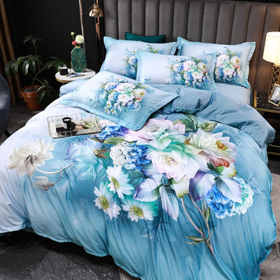 2023 Gewassen zijde comfortabel beddenmg Set diagonaal drukbedden luxueus beddek bloem