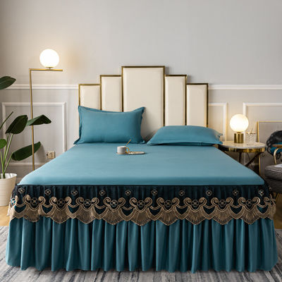 3 kg Luxe katoenen zijde beddek queen bedrok bedlakens set met plooien rok