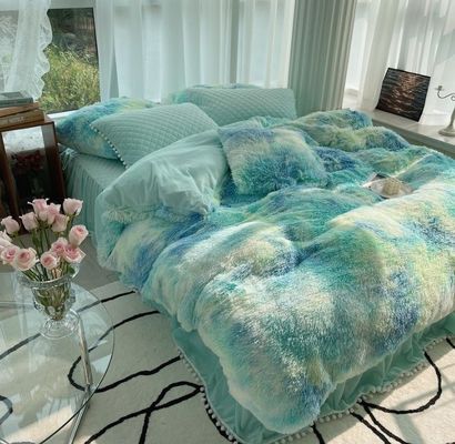 Mink Fleece Flannel Bedden Set met Solid Color Dekbed Cover en kussens