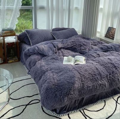Mink Fleece Flannel Bedden Set met Solid Color Dekbed Cover en kussens