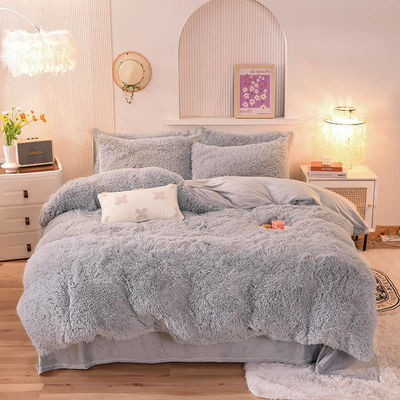 Mink Fleece Flannel Bedden Set met Solid Color Dekbed Cover en kussens